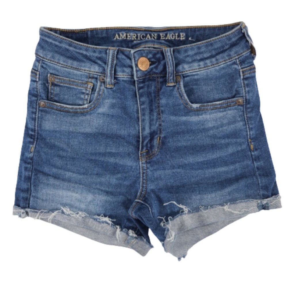American Eagle Hi Rise Shortie Medium Wash Shorts